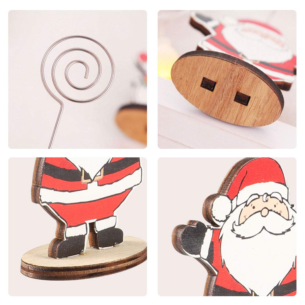 12Pcs Christmas Wood Place Card Holders with Swirl Wire and 20Pcs Kraft Place Cards, Wooden Table Memo Photo Picture Number Sign Stands Holder for Party Table Decorations — KaleKey