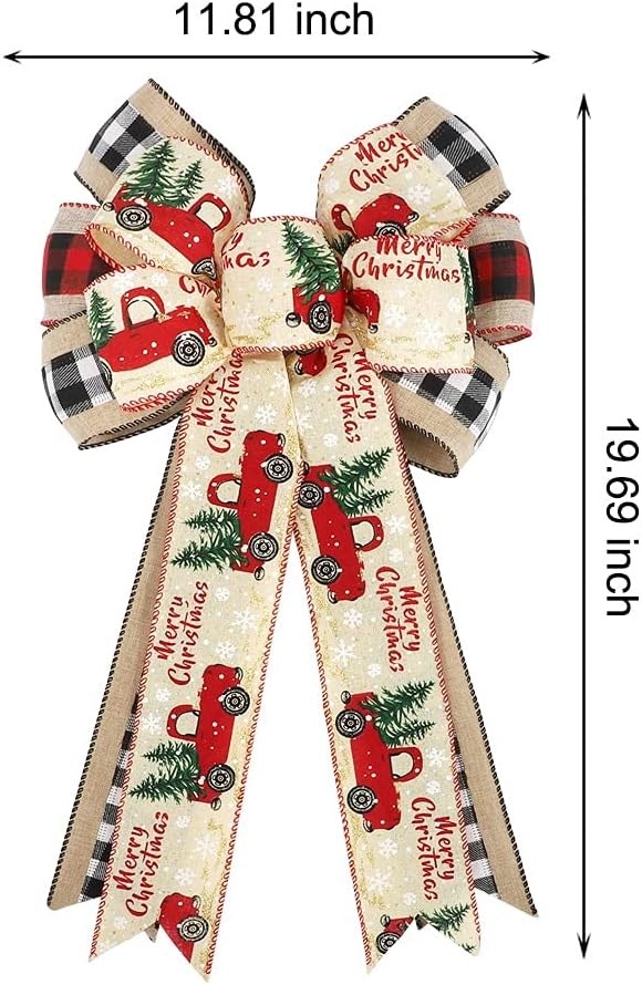 Christmas Bow – 2 Pack Large Truck Red Black Plaid Burlap Wired Bow for Christmas Wreath, Xmas Party, Christmas Tree Topper, Presents, Stair, Door, Indoor Outdoor Wall Decorations — view 2