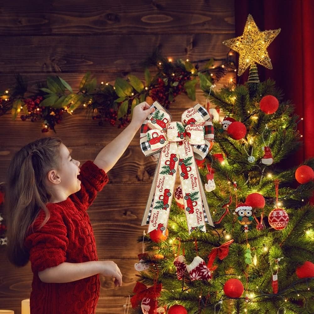 Christmas Bow – 2 Pack Large Truck Red Black Plaid Burlap Wired Bow for Christmas Wreath, Xmas Party, Christmas Tree Topper, Presents, Stair, Door, Indoor Outdoor Wall Decorations — view 3